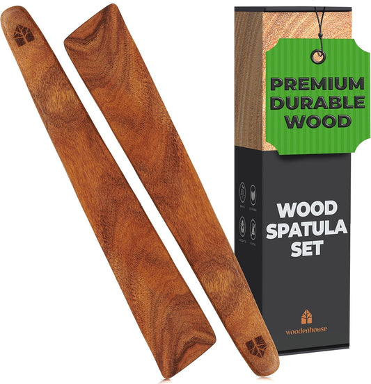 Set of 2 Acacia Wooden Spatula + Wooden Tong